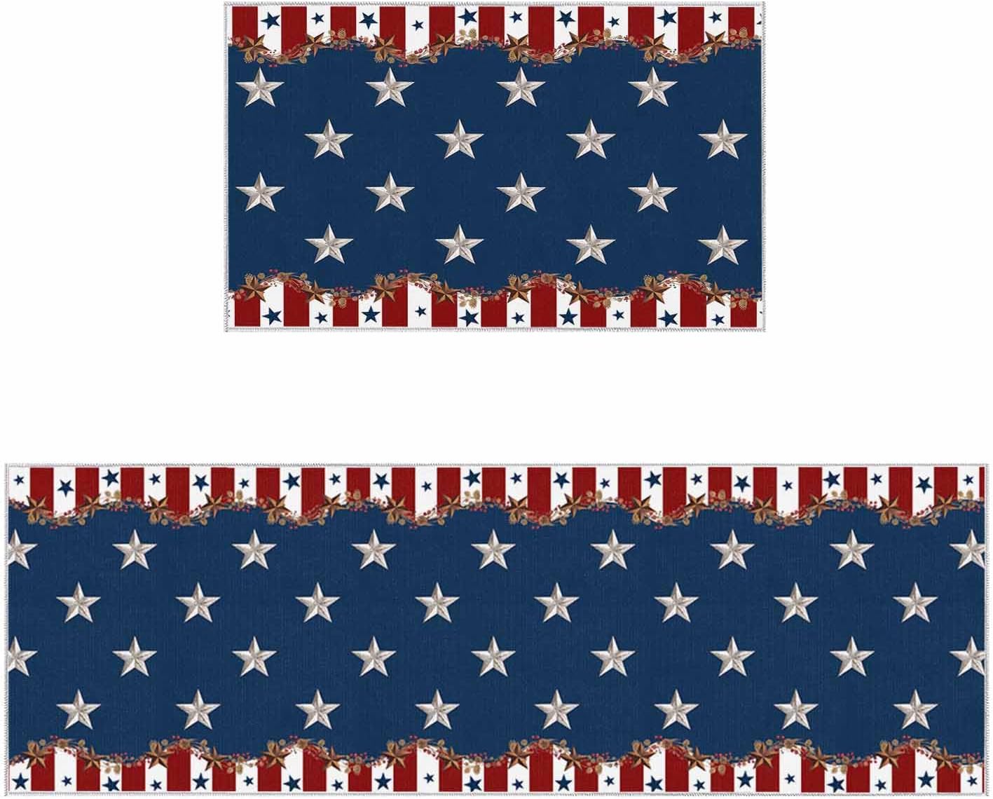 T&H XHome Alfombras y tapetes de cocina para el 4 de julio, Día de la Independencia, bandera de Estados Unidos azul y rojo, estrellas vintage con