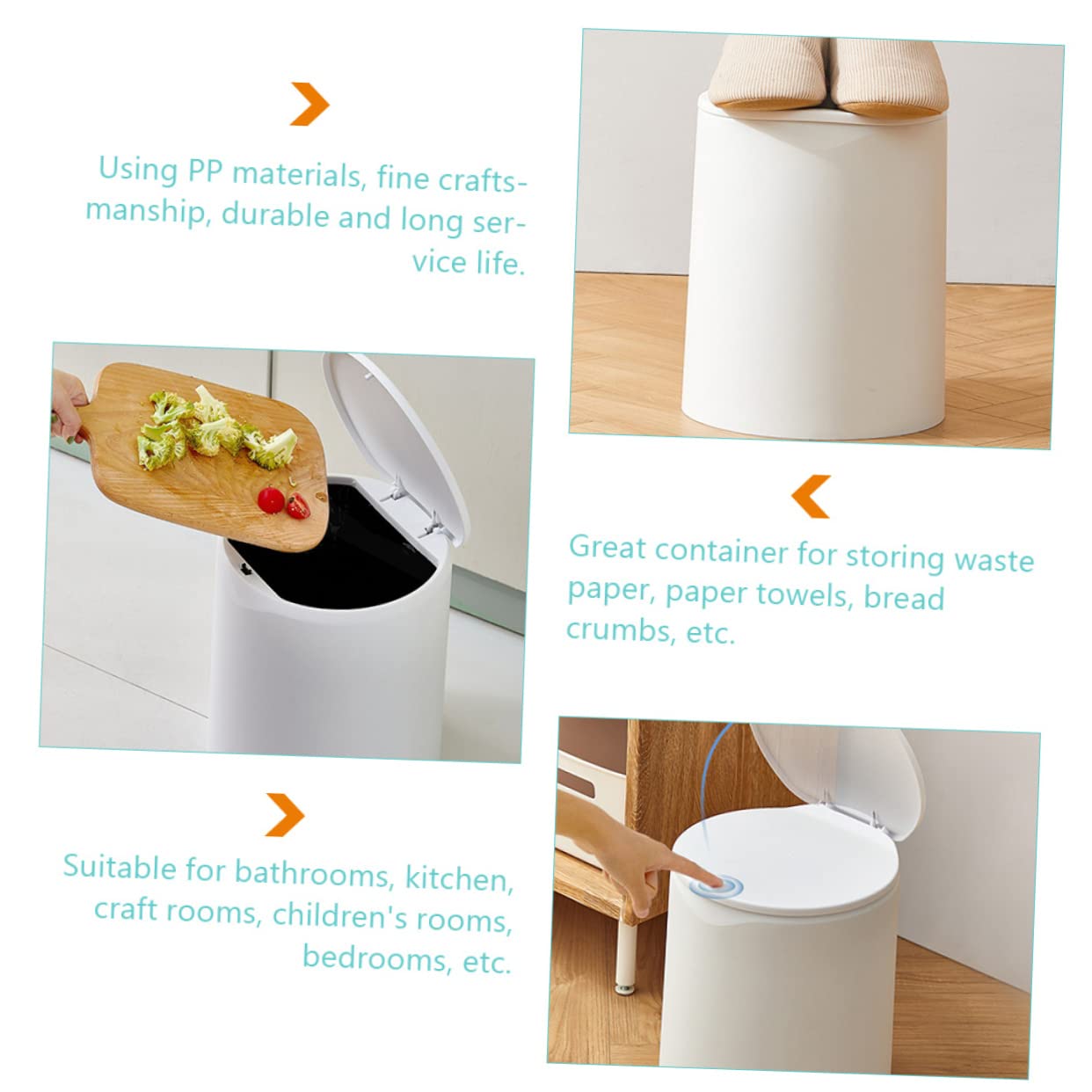 Zerodeko Contenedor de basura con tapa, contenedor de plástico con tapa, cubo de basura de plástico con tapa, contenedor de basura para baño,