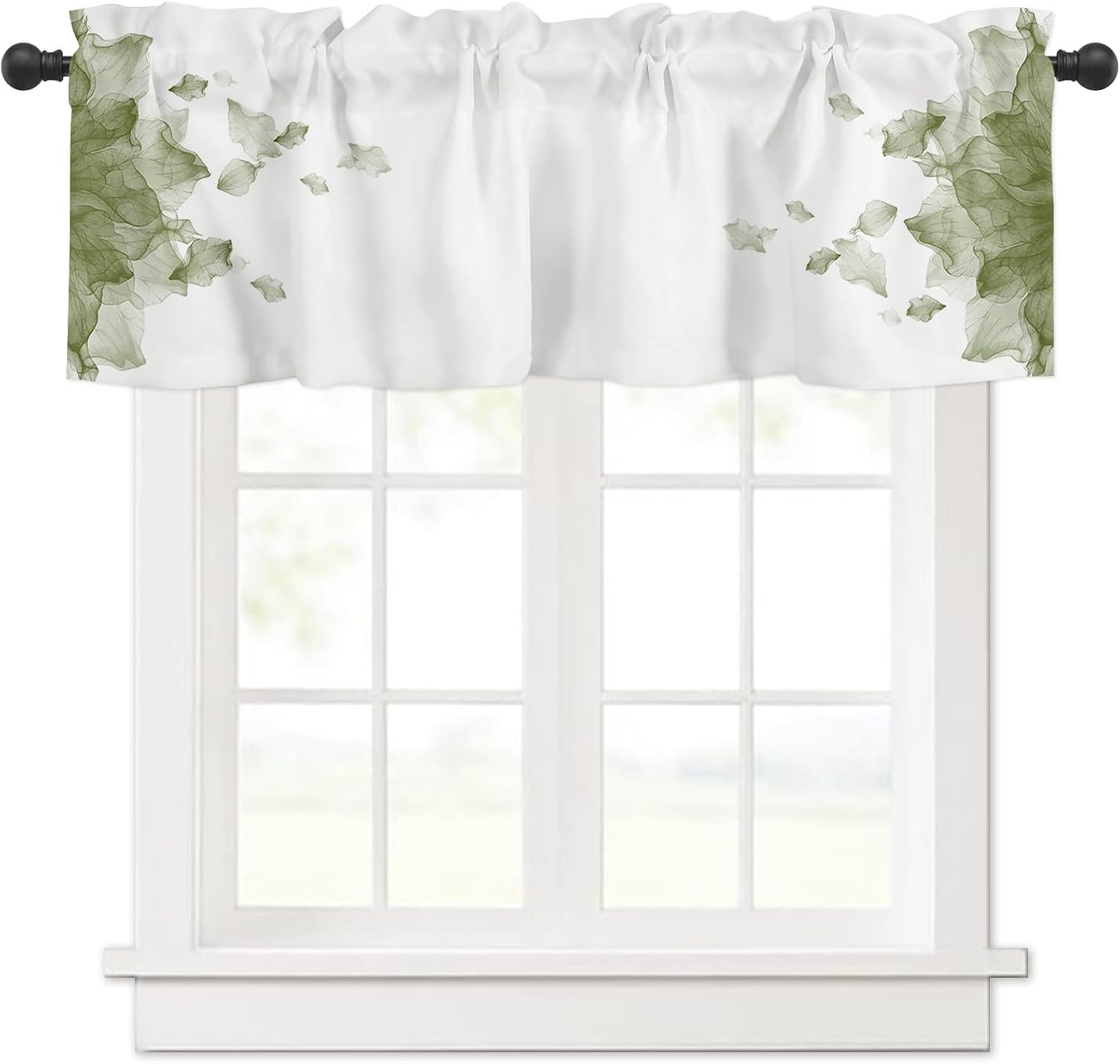 Artwork Store Curtain Valance for Window Kitchen Decor, Ombre Sage Green Flower 54″ x 18″ Window Treatment Curtains Topper Rod Pocket Valances for