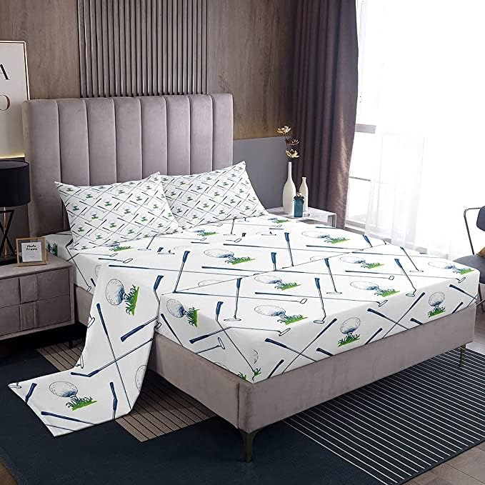 Erosebridal Juego de sábanas de golf tamaño King para club de golf, juego deportivo, atleta, ramas de hojas de hierba, juego de ropa de cama para