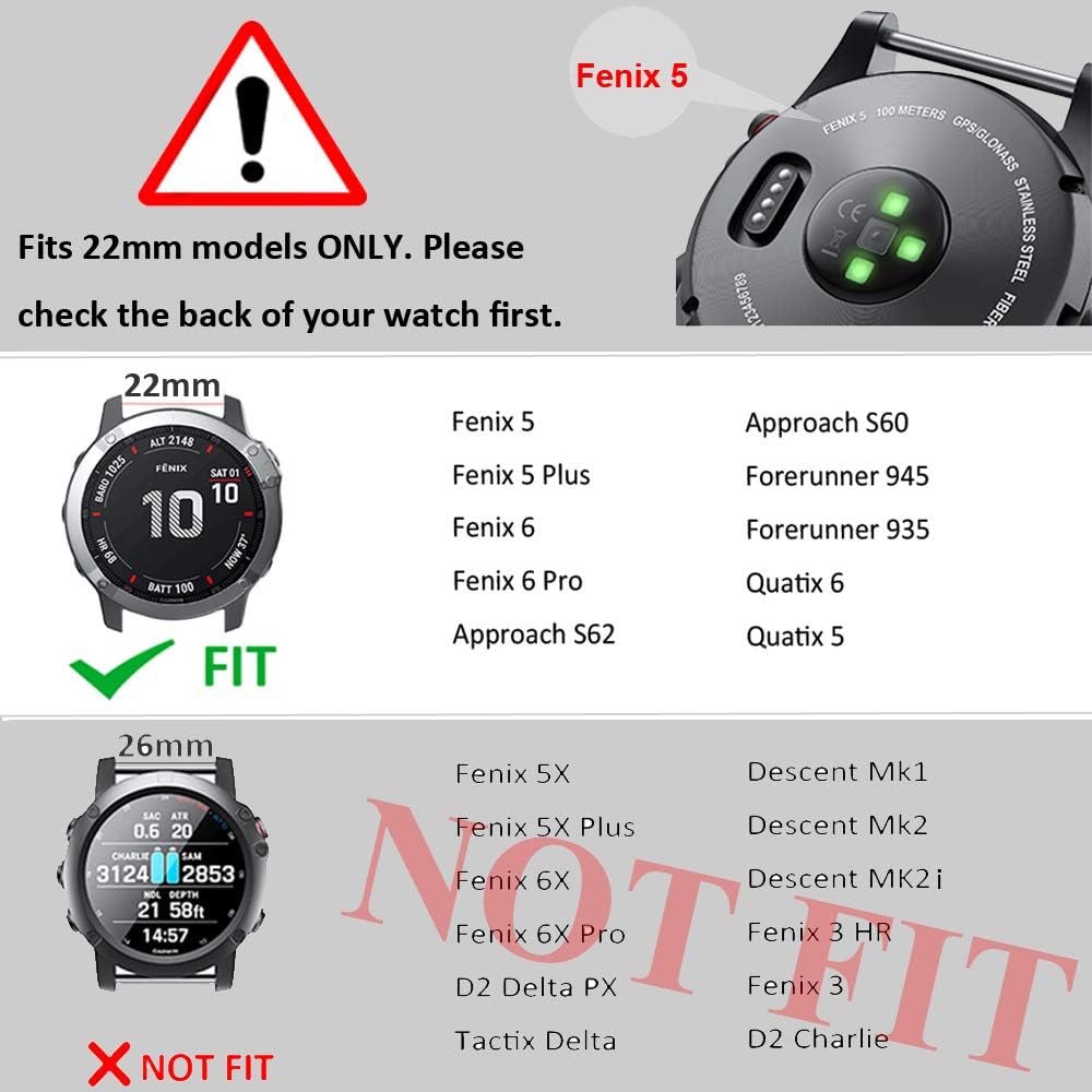 ANCOOL Correa de reloj para Fenix 5Fenix 6Garmin Fenix 7 Band 0.866 in bandas de silicona suave compatibles con Garmin S62 Watch BandFenix 5 PLUS