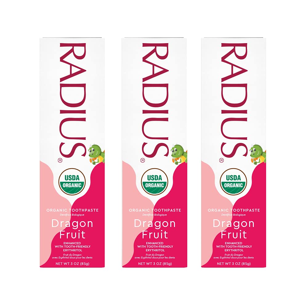 RADIUS USDA Organic Kids Toothpaste 3oz Non Toxic Chemical-Free Gluten-Free Designed to Improve Gum Health for Children’s 6 Months and Up – Dragon