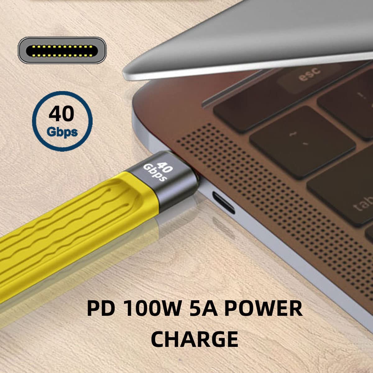 CY Cable USB4 macho a hembra Cable de extensión 5.1 in USB4.0 delgado plano macho toF 40Gbps con carga de 100 W y 8K 60Hz