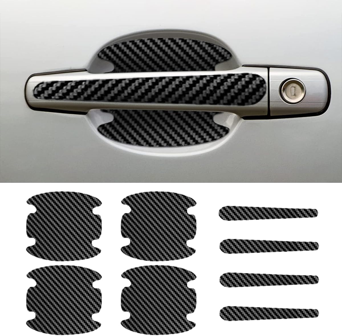 8 protectores contra arañazos para manija de puerta de automóvil, calcomanía de fibra de carbono para manija de puerta de automóvil, cubierta