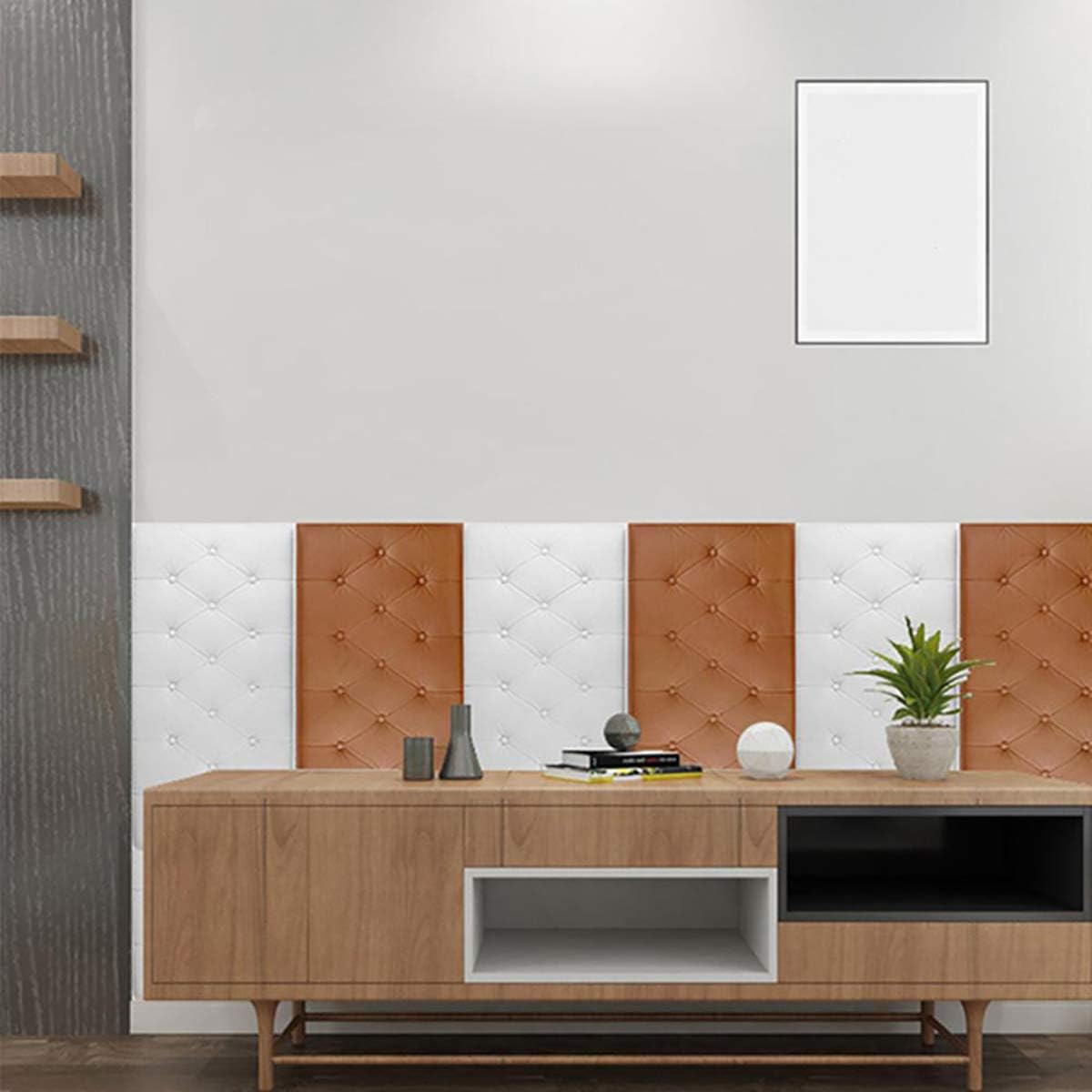 Panel de pared decorativo con revestimiento de cuero 3D de 23.6 x 11.8 pulgadas, a prueba de golpes, para despegar y pegar, cojín suave para paredes