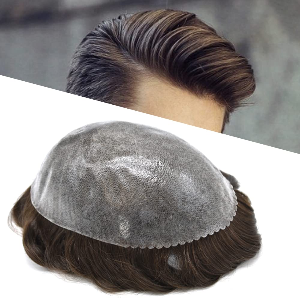 Toupee – Piezas de pelo suave y duraderas para hombres, 100% atadas a mano, sistema de reemplazo de postizo humano real, 8 x 10 pulgadas, piel