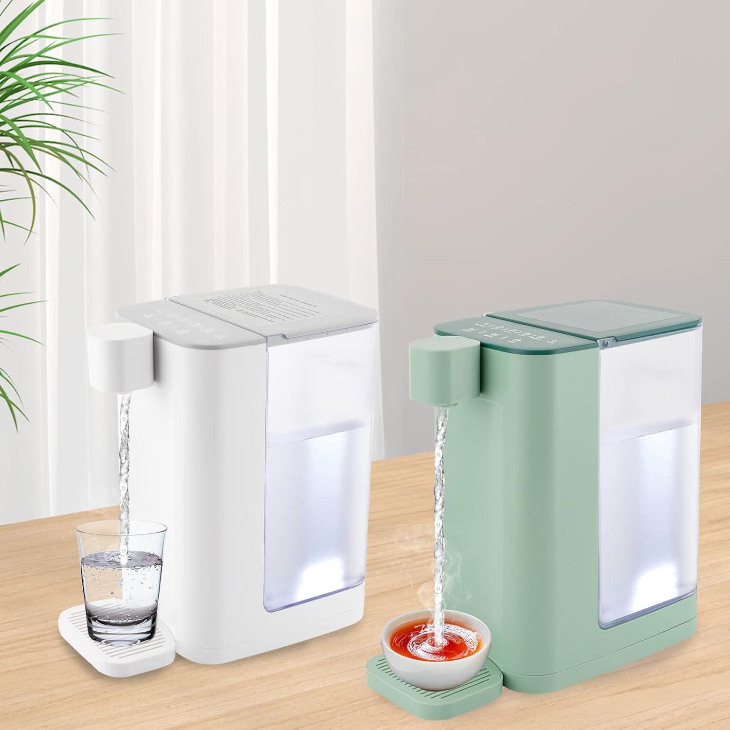 Dispensador de agua caliente instantáneo, hervidor eléctrico para encimera, calentamiento rápido con temperatura ajustable, dos niveles de agua, luz