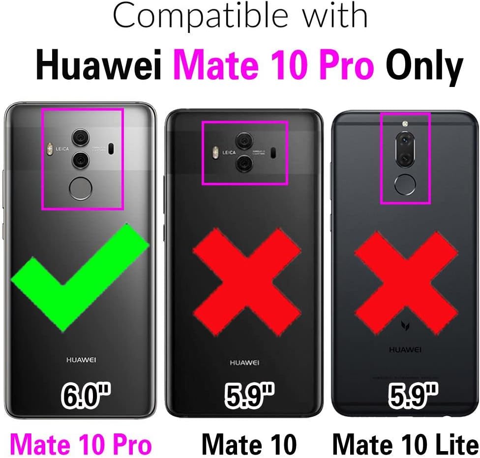 Asuwish Funda para teléfono Huawei Mate 10 Pro con protector de pantalla de vidrio templado y correa para la muñeca, soporte para tarjeta de