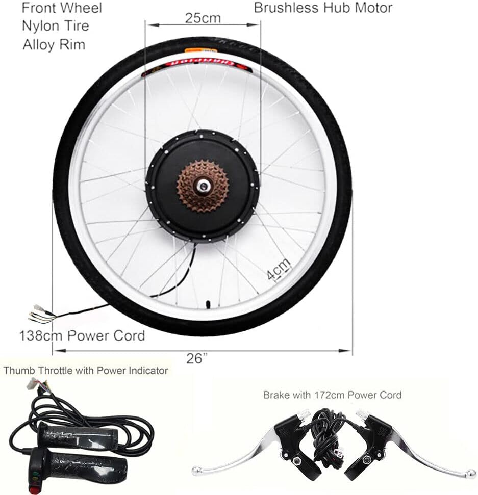 Kit de conversión de bicicleta eléctrica impermeable de 48 V, 1000 W, rueda trasera de motor potente de 26 pulgadas, kit de motor de cubo de