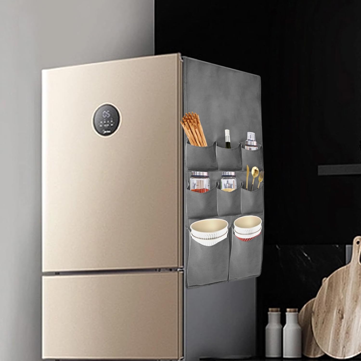 Mini bolsa organizadora de refrigerador, organizador colgante para refrigerador con 15 bolsillos extra grandes para dormitorio y cocina