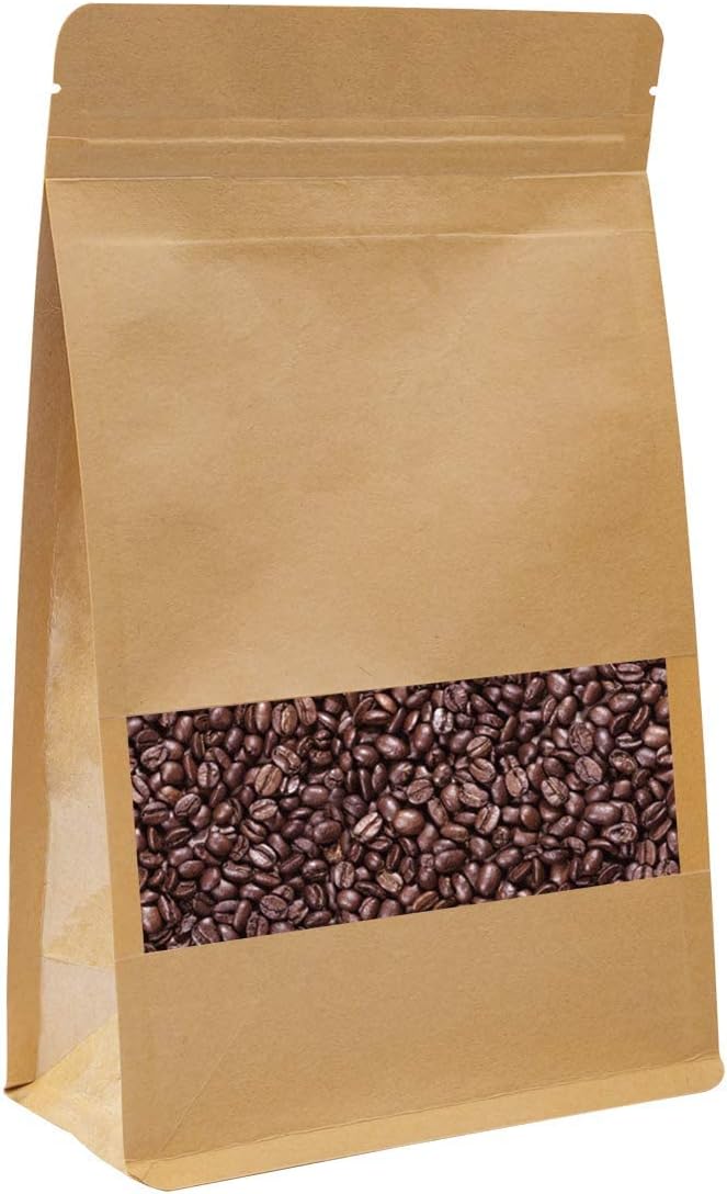 Bolsas de papel kraft de pie, reutilizables con cierre de cremallera y muesca transparente mate, bolsa de almacenamiento de alimentos resellable,