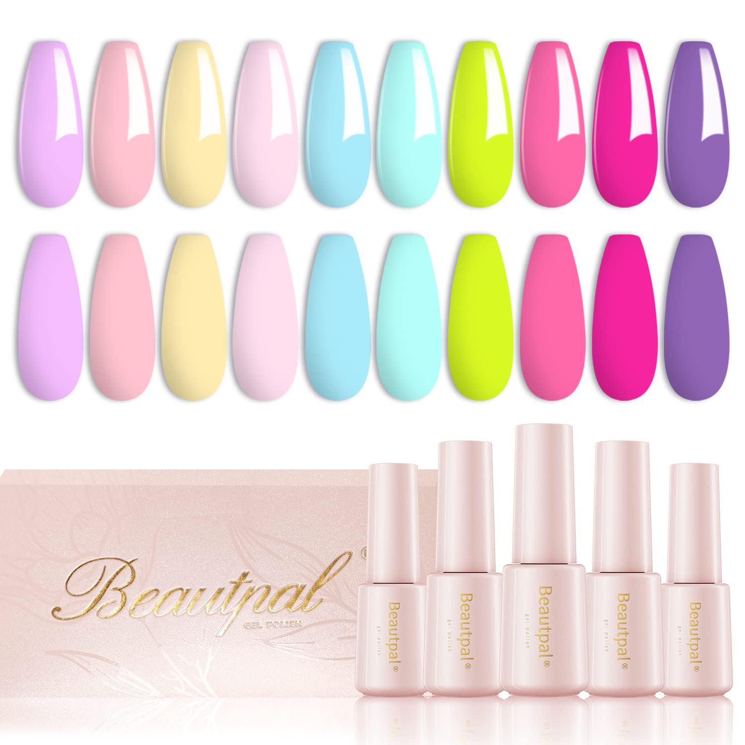 Beautpal – Juego de esmaltes de uñas de gel pastel neón, decoración de Pascua, macarrón brillante, esmalte de uñas de primavera y verano, 10