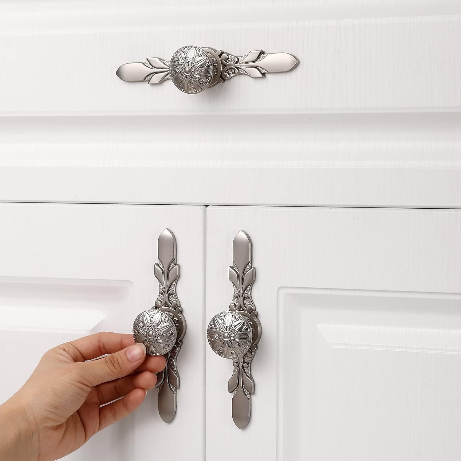 10 Pack Brushed Nickel Knobs & Back Plates for Cabinets,1-14 Flower Nickel Cabinet Hardware knobs and 5-45Length Nickel Plates for Dresser Drawers