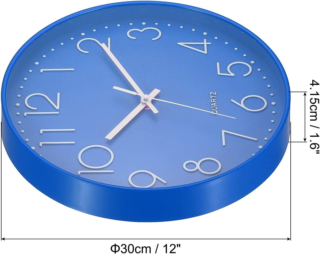 PATIKIL Reloj de pared de 12 pulgadas, funciona con pilas, silencioso, sin tictac, para decoración de oficina, dormitorio, color azul