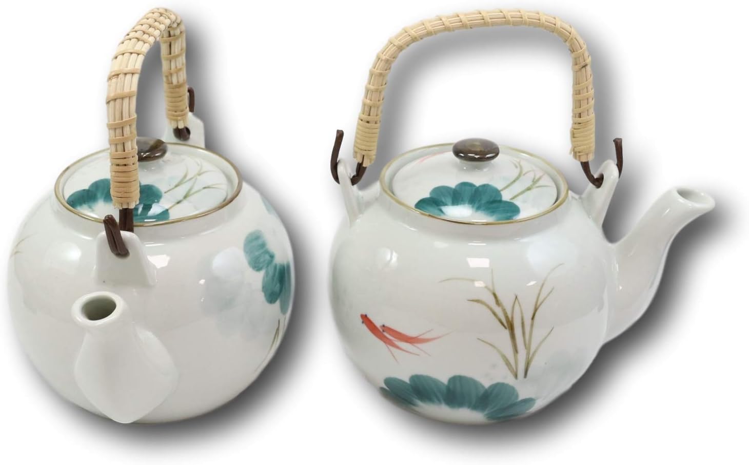 Ebros Feng Shui Yin Yang – Par de peces koi japoneses en lirio estanque de cerámica, 38 onzas con mango de bambú, decoración del hogar, tetera