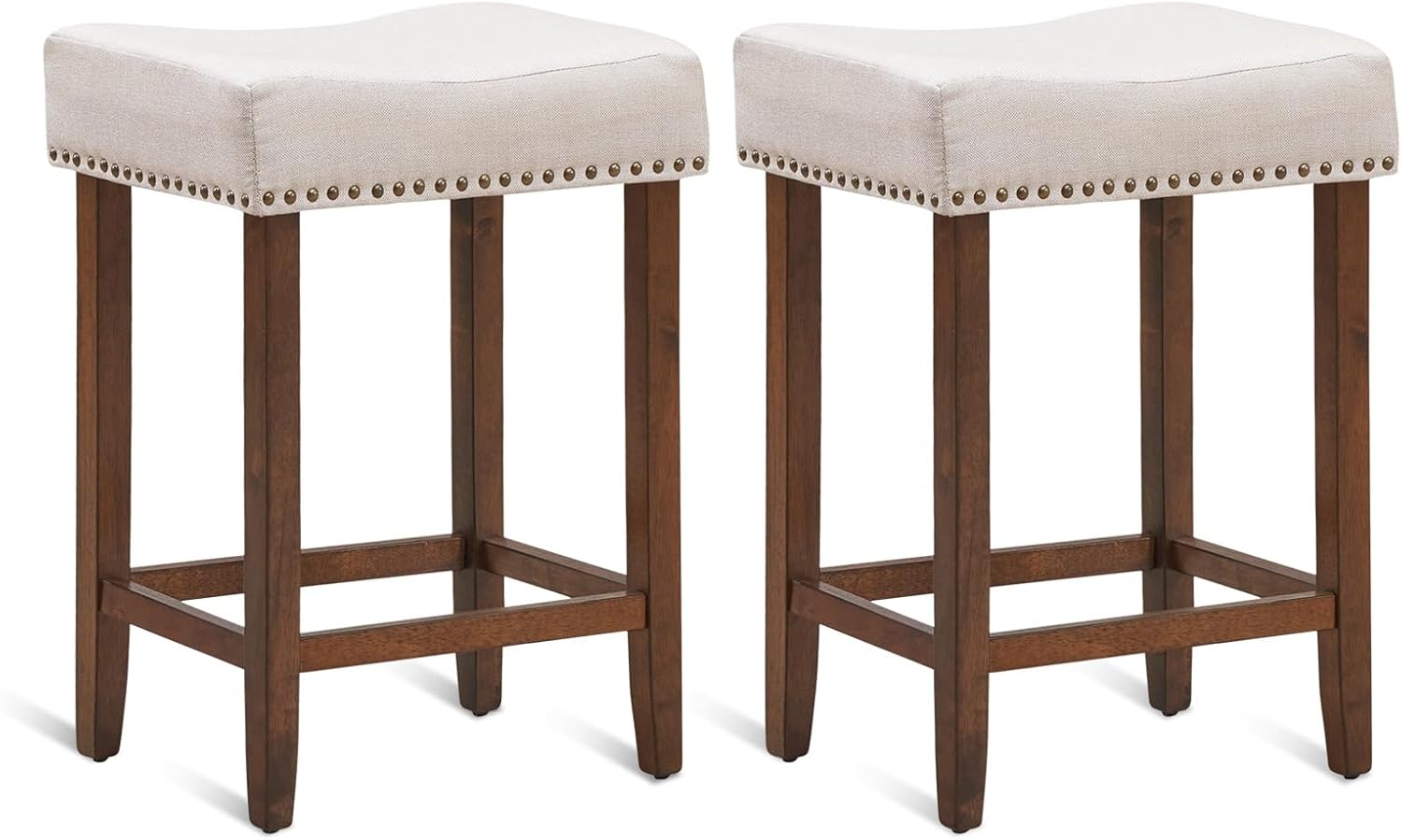 COSTWAY Juego de 2 taburetes de bar de altura de mostrador, taburetes de silla sin respaldo de 24 pulgadas de altura con ribete de cabeza de clavos