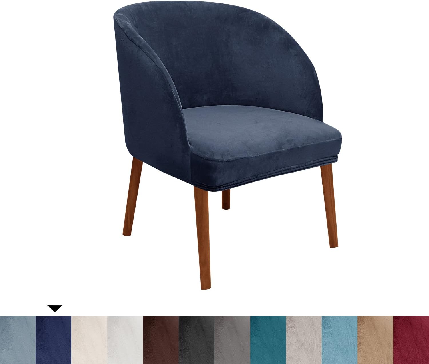 Juego de 2 fundas elásticas de terciopelo azul oscuro para silla, fundas curvas para respaldo con parte inferior elástica, funda suave de lujo para