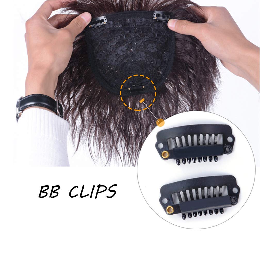 Peluca de repuesto para el cabello rizado, sin costuras, con clip, con flequillo, para mujer, 5.5 x 5.9 in, color negro natural