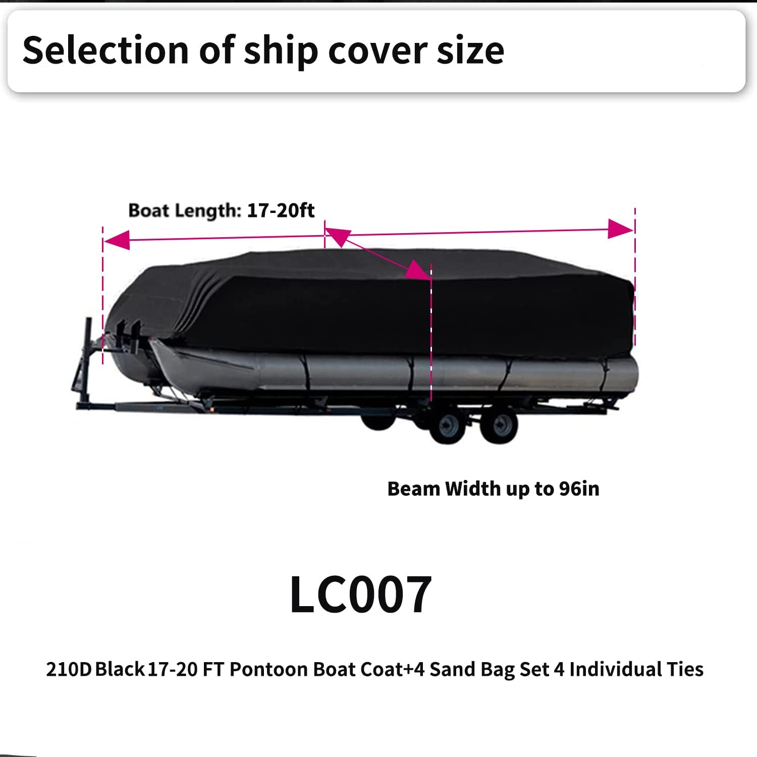 Fundas para barco pontón de 17 a 20 pies, impermeable, revestimiento de poliuretano, poliéster 210D de grado marino, a prueba de rayos UV, con