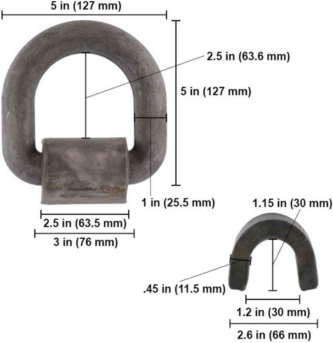 US Cargo Control Soldadura en anillo D, Anillo de montaje forjado de 1.0 in (fuerza de rotura  47.600 libras)  Paquete de 4