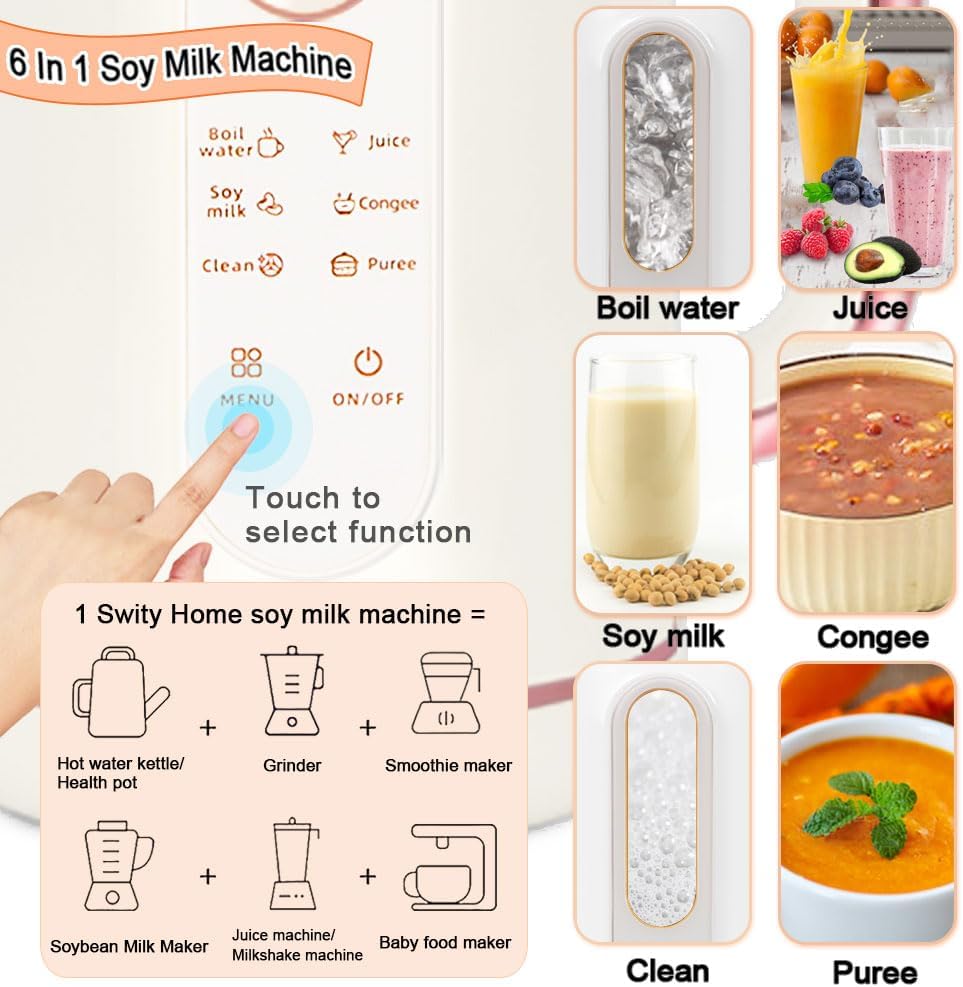 Máquina para hacer leche de soja de 23 onzas  30 onzas, fondo antiadherente interior de vidrio, máquina para hacer leche de soja 6 en 1 para nueces