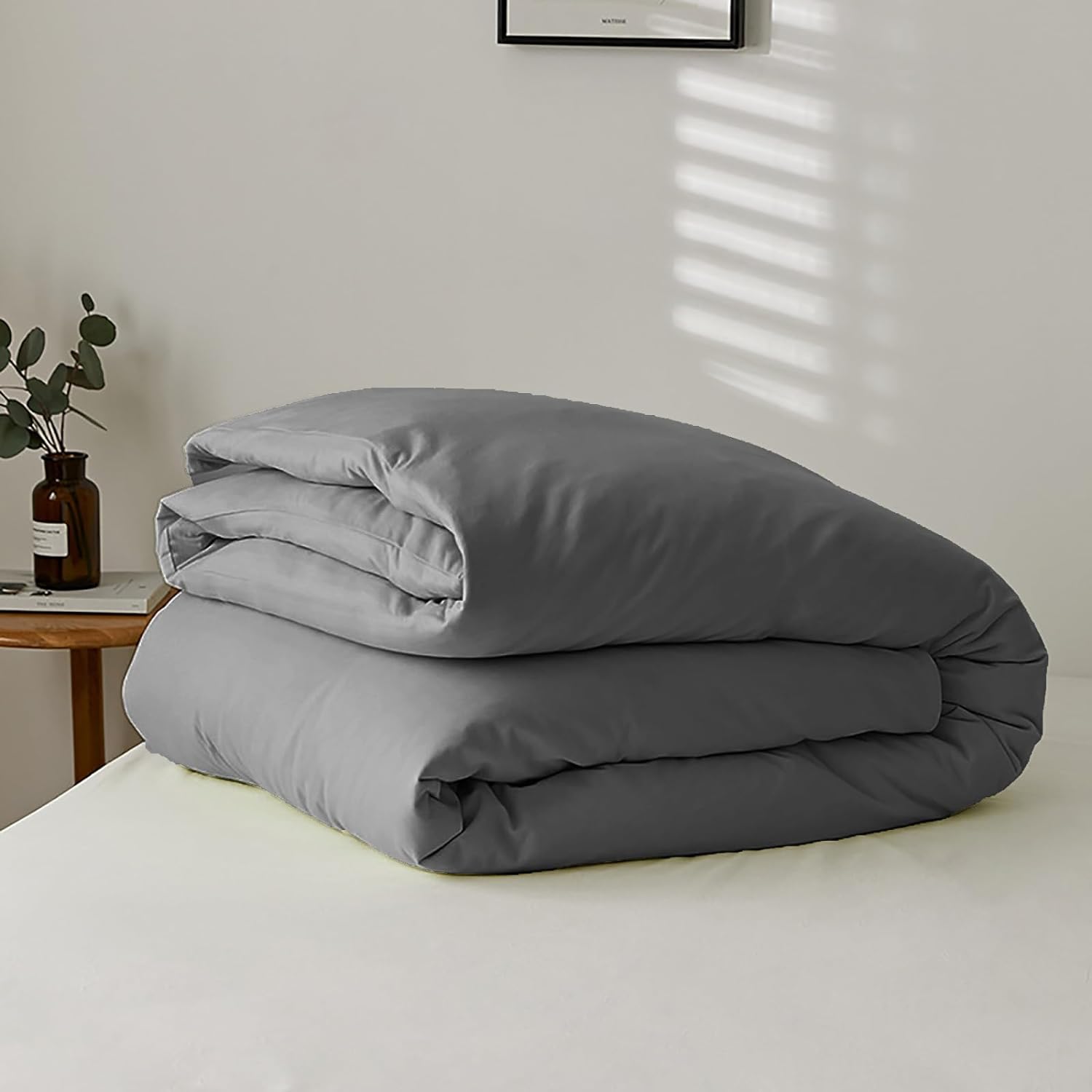 Cottonight – Juego de edredón 3 piezas, unicolor, moderno, suave, transpirable, individual, gris oscuro