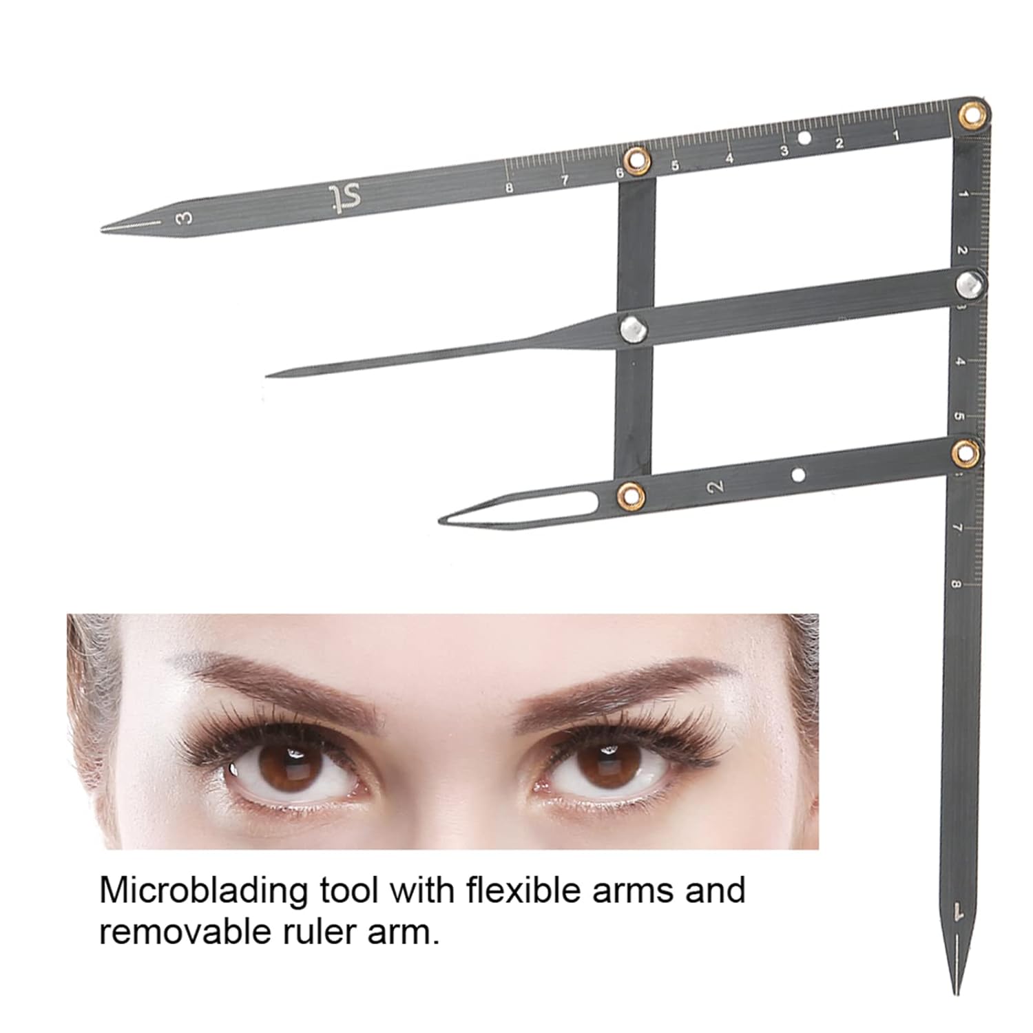 Regla de cejas, herramienta de medición de maquillaje permanente de cejas de acero inoxidable (negro)