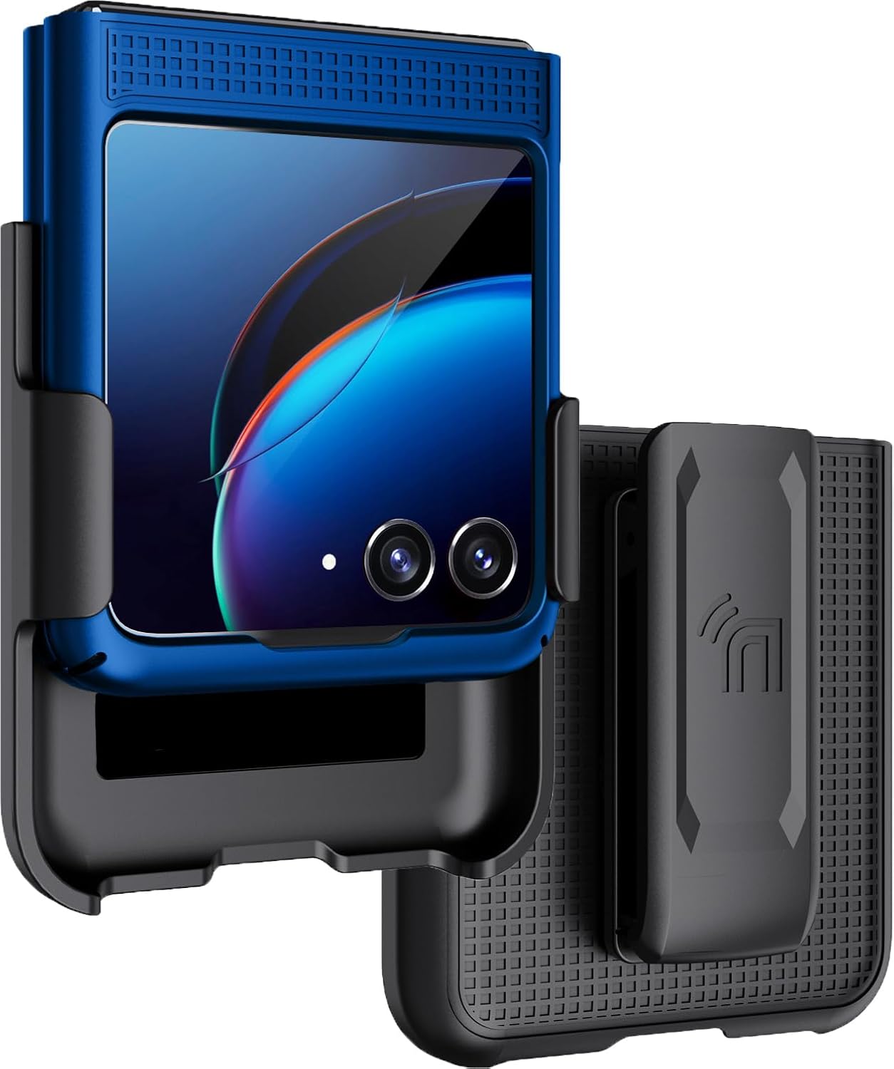 Nakedcellphone – Funda con clip para Motorola RAZR+ 2023, textura de cuadrícula cubierta rígida delgada y giratoriatrinquete Combo de funda de
