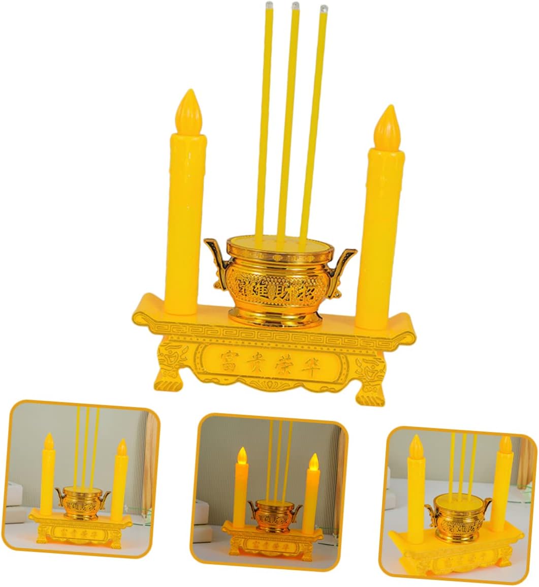 Housoutil Velas de altar Led Vela sin llama Vela Led Luces de té Luz Lámpara de decoración budista Lámpara de vela china Lámpara de vela Led Cónica