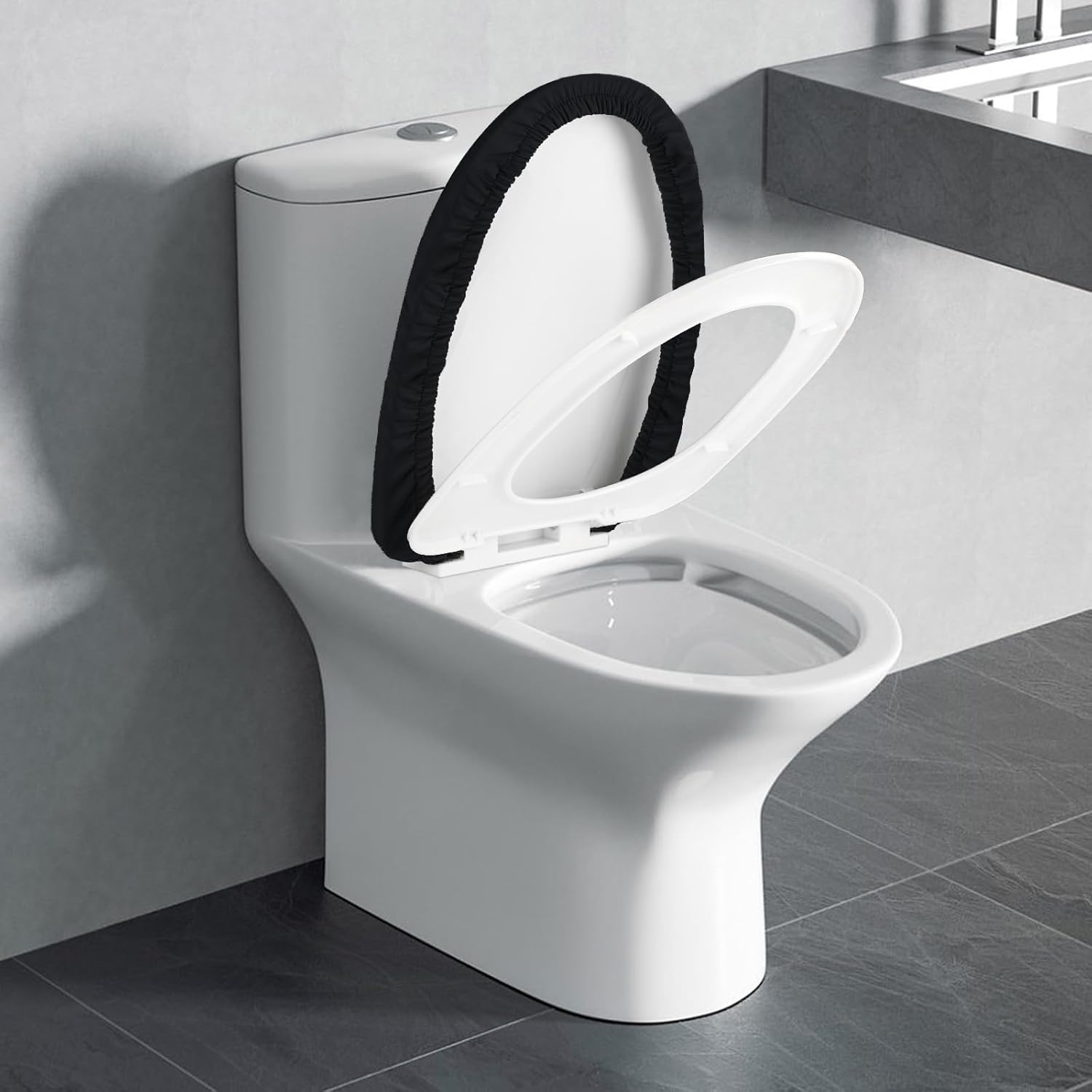 Funda elástica para tapa de inodoro de elastano, funda gruesa para asiento de inodoro para baño, funda de inodoro suave y lavable, se adapta a la