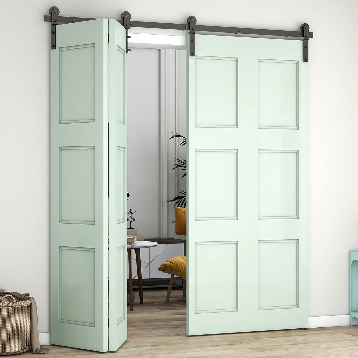 Kit de riel deslizante para puerta de granero biplegable de 6.6 pies79 pulgadas para 4 puertas de acero al carbono resistente (solo kit de hardware,