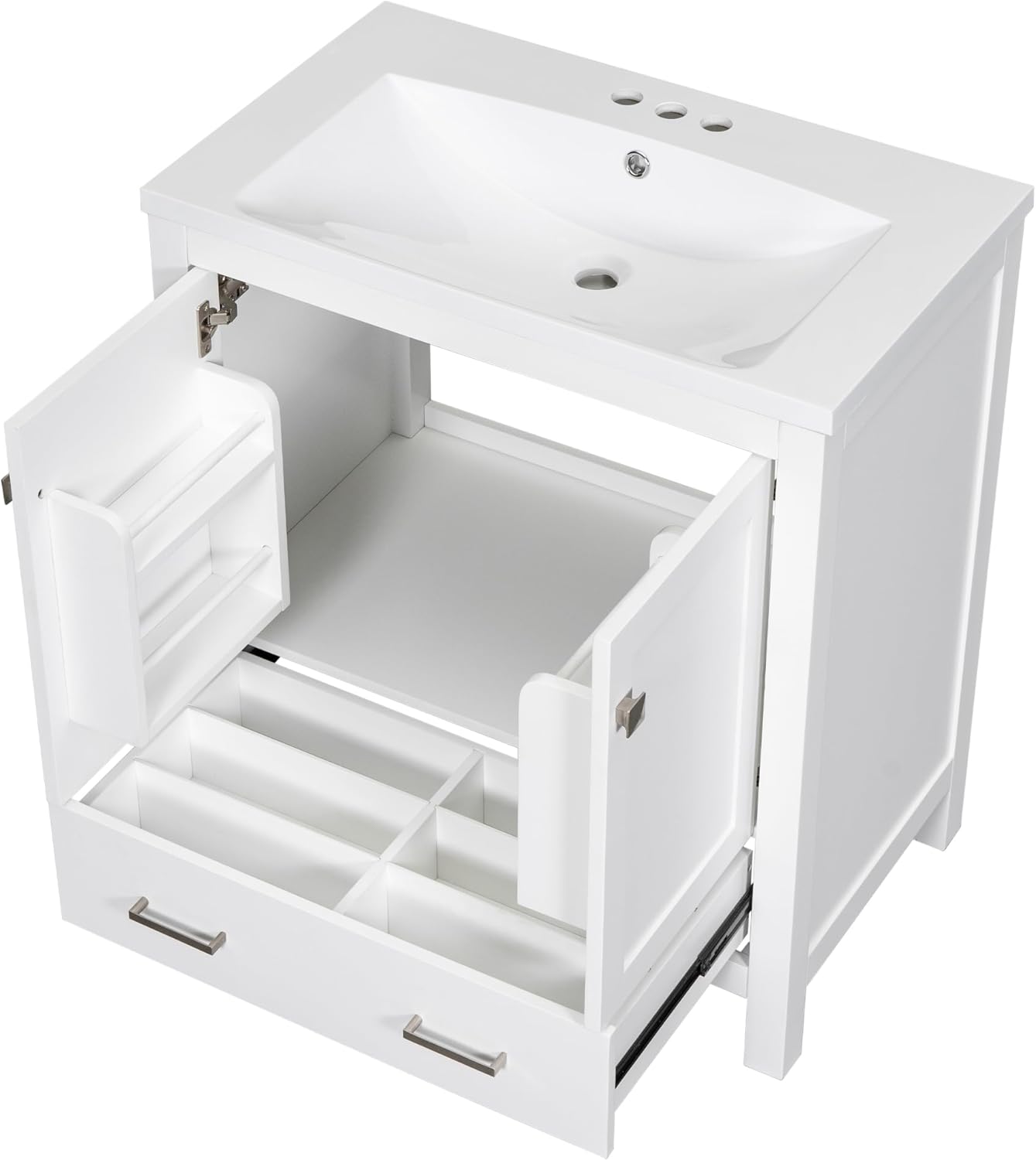 Merax Tocador de baño de 30 pulgadas con lavabo individual, armario combinado de montaje inferior, armario de almacenamiento de baño con 2 puertas y