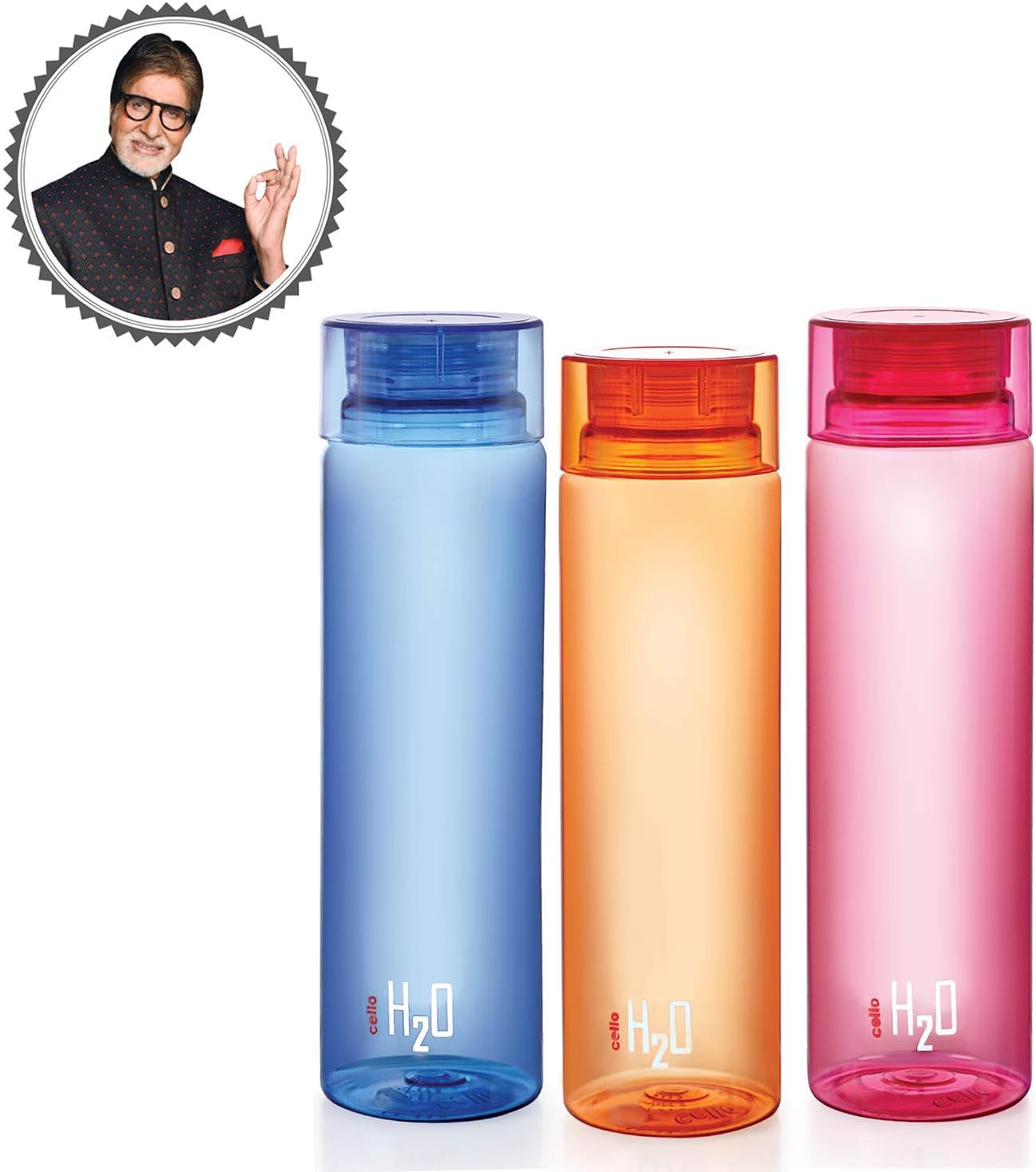 Cello H2O – Botella irrompible, 1 litro, juego de 3, surtido