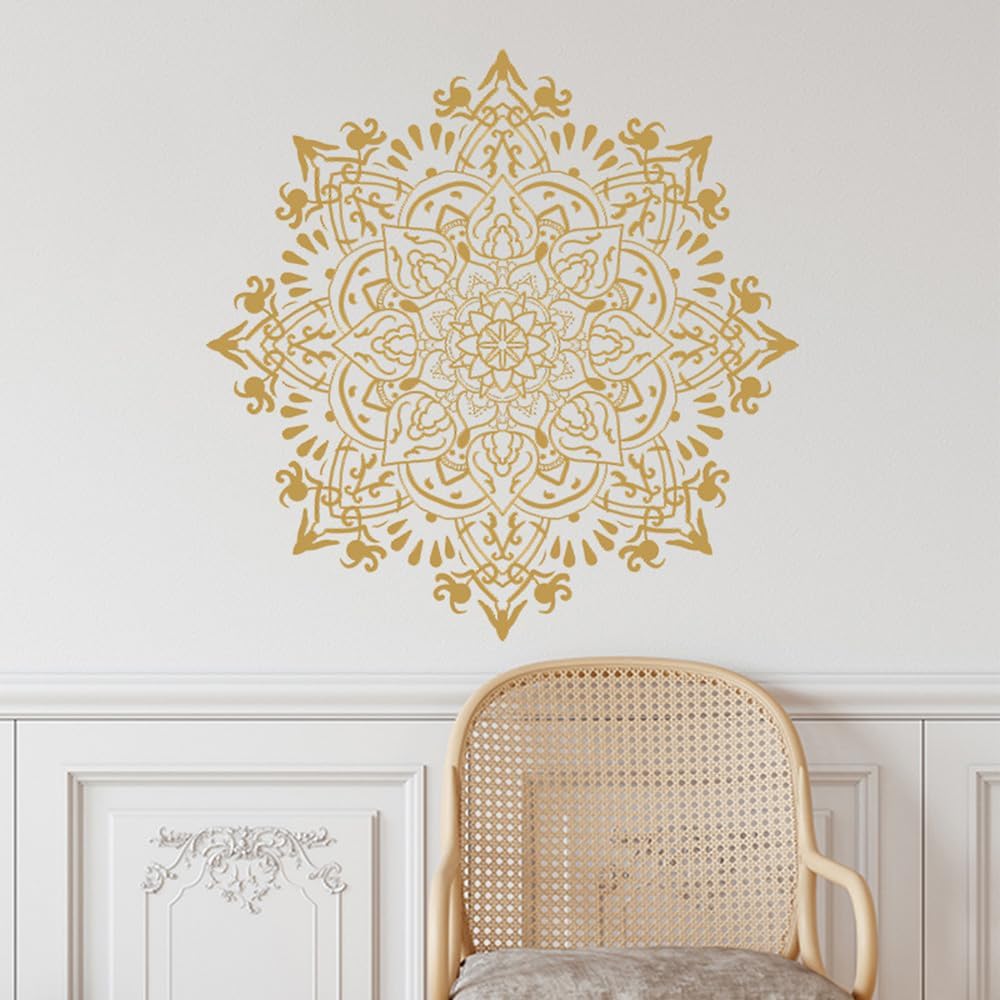 Pegatinas de pared de flores de mandala, calcomanías de pared de vinilo bohemio para sala de estar, dormitorio, decoración de pared A