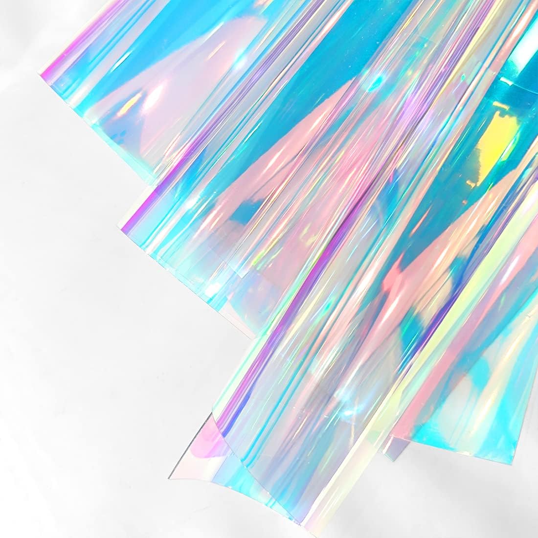 6 piezas de tela holográfica transparente de PVC azul iridiscente de 0.031 in de grosor de vinilo transparente con espejo de lámina láser para XHT