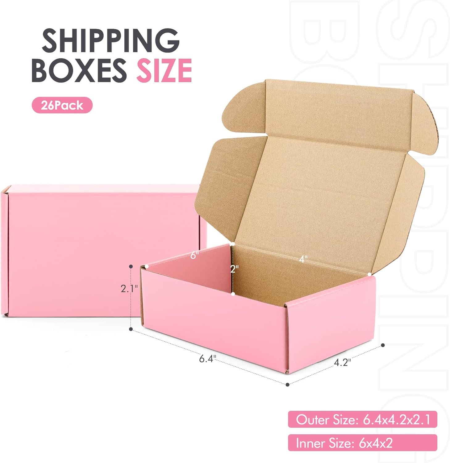 Golden State Art, Cajas de envío rosadas de 6 x 4 x 2, paquete de 26 cajas pequeñas de cartón corrugado para envío, embalaje, regalos de manualidades