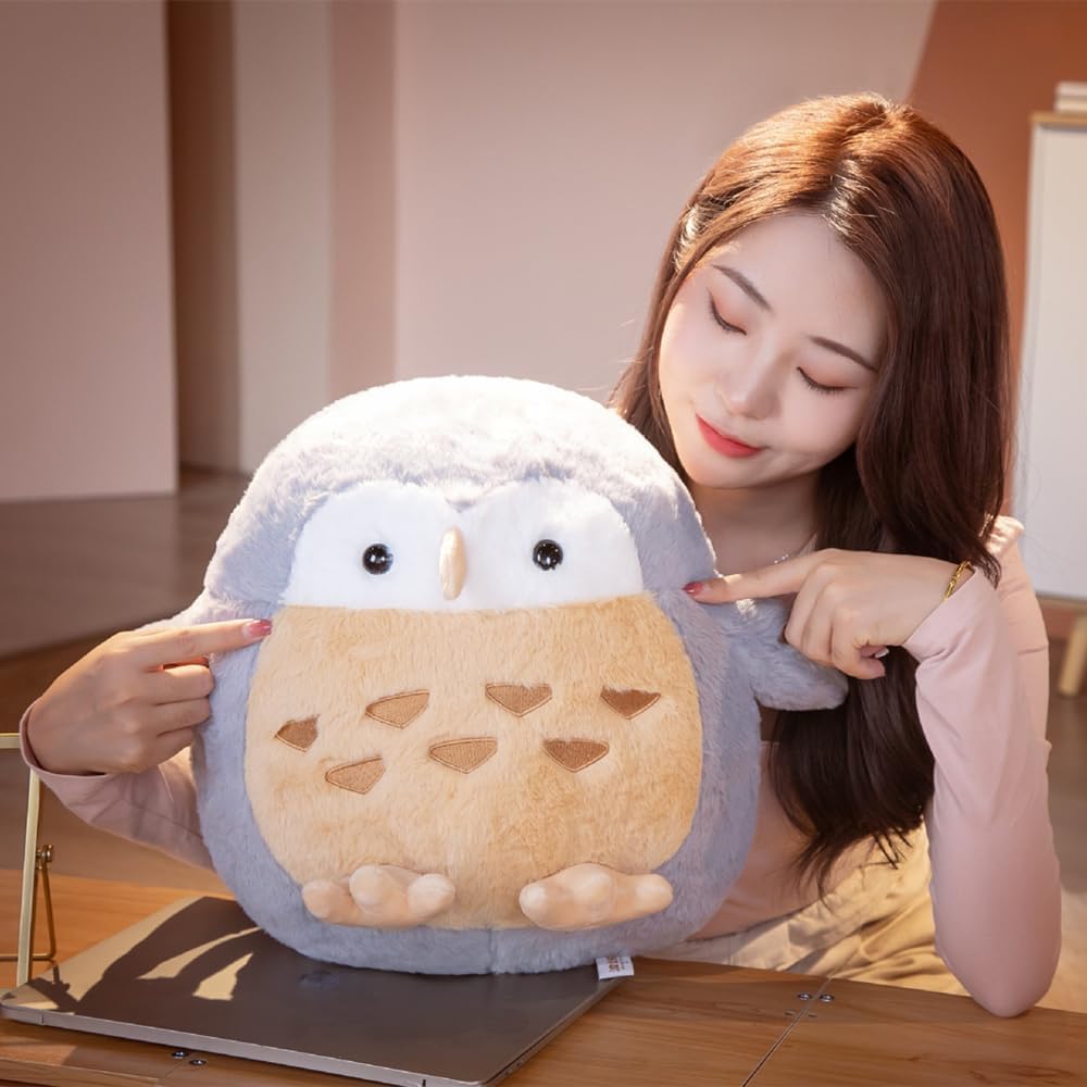 Juguetes de peluche de búho gris, almohada súper suave de peluche de búho gordito, lindo peluche de pájaro de Navidad, regalos de cumpleaños para
