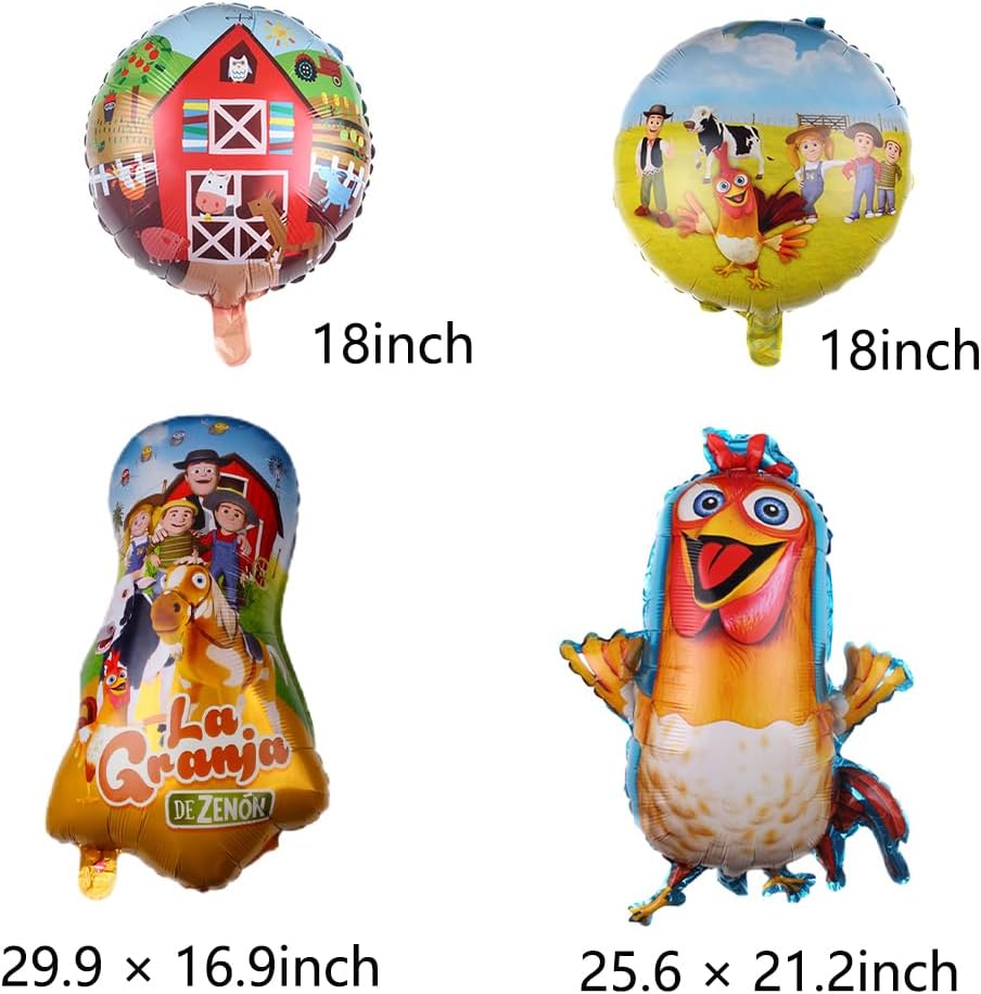 6 globos de película de aluminio de granja de animales de granja, suministros de fiesta adecuados para la granja de zenon decoración de fiesta de