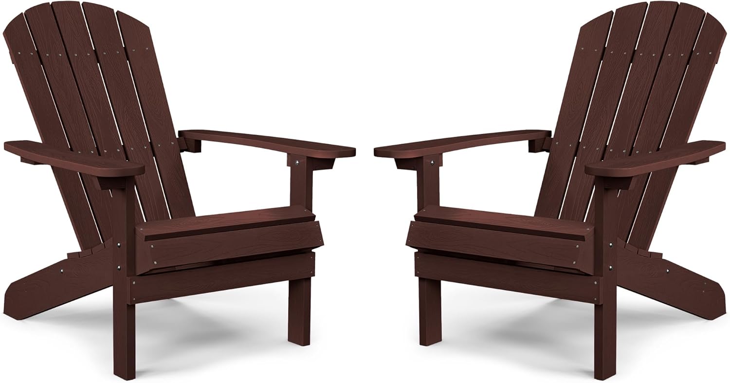 Juego de 2 sillas Adirondack de plástico resistentes a la intemperie, sillas para exteriores, 5 escalones, fácil instalación, como madera real,