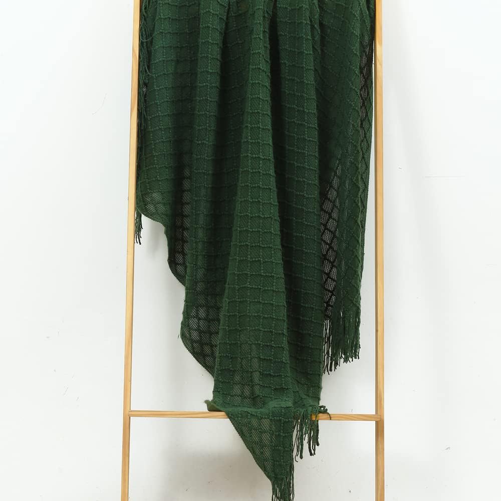 CREVENT Manta decorativa de punto para sofá, silla, cama, suave, cálida, acogedora, ligera, para primavera y verano (50 x 60 pulgadas, verde bosque)