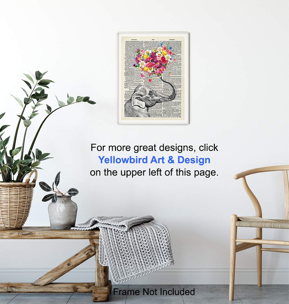 Elephant Dictionary Art Print – 8×10 Sweet Shabby Chic Poster for Home, Wall, Room Decor, Decoration, Bedroom, Bathroom – Cool, Unique Romantic Gift