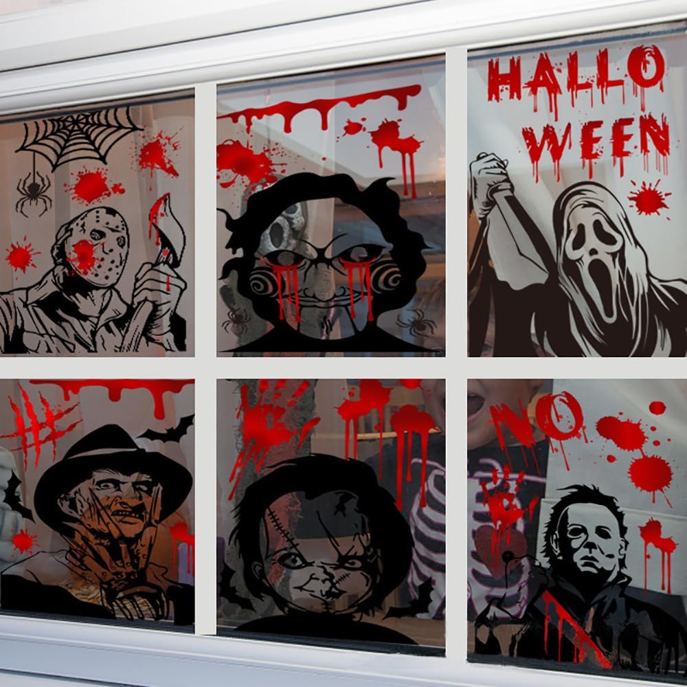 Calcomanías para ventana de Halloween, 9 unidades, calcomanías de ventana de personaje de película de terror, asesino de fantasmas negros,