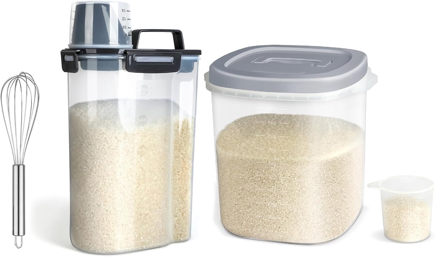 Recipientes herméticos de almacenamiento de alimentos secos de arroz, dispensador de contenedores sellados de plástico sin BPA de 5 libras y 20