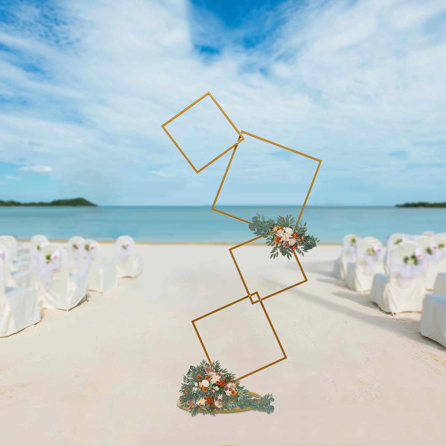 Fichiouy Arco de boda para ceremonia, aro redondo, soporte de fondo cuadrado, decoración de pasillo, marco de arco de flores de metal de 4 niveles