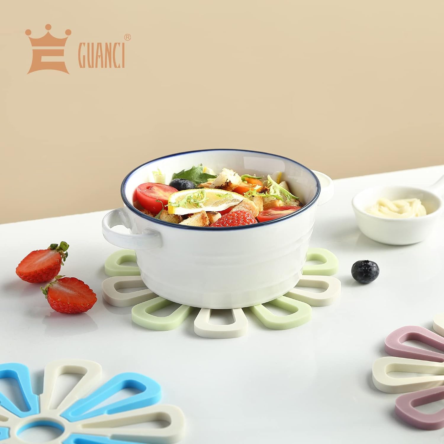 Silicone Trivet Mat Set of 3, GUANCI Hot Pot Holder Hot Pads for Table & Countertop Set Non-Slip & Heat Resistant Modern Kitchen Hot Pads for Pots &