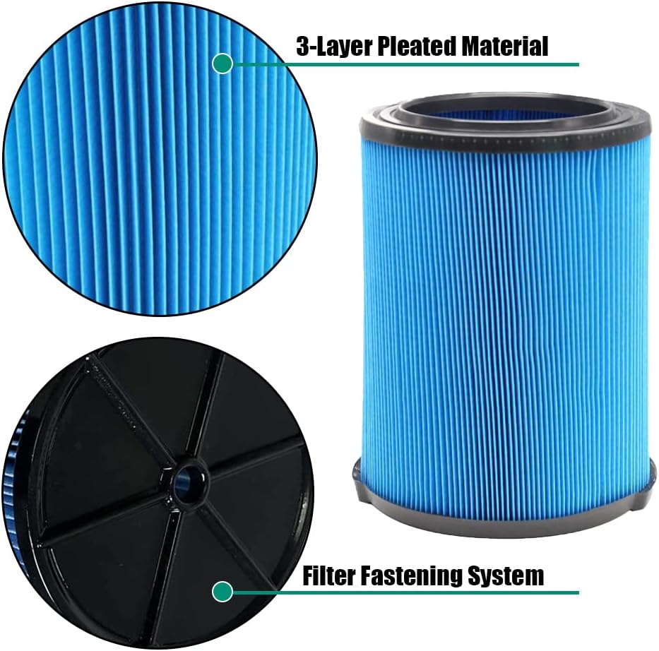 Paquete de 2 filtros VF5000 para Ridgid Shop Vac 72952 de papel plisado de 3 capas de 6 a 20 galones para aspiradora en seco y húmedo compatibles