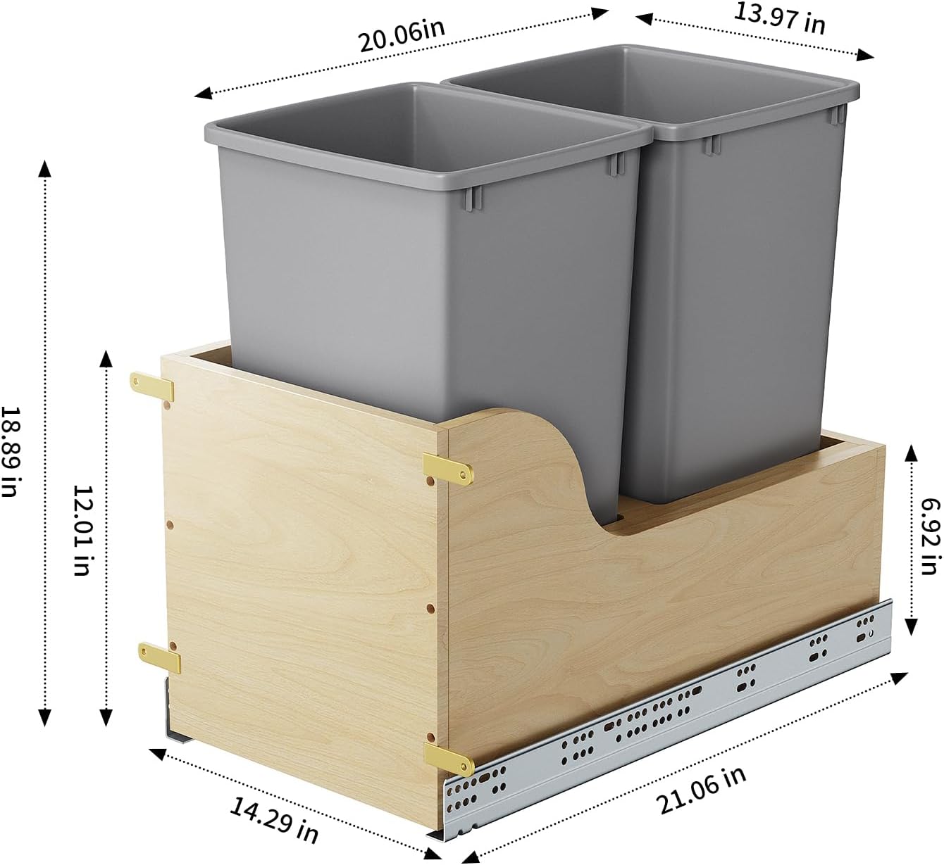 ROOMTEC Cubo de basura extraíble doble de 35 cuartos debajo del gabinete, cubo de basura extraíble para gabinete y basura, cubo de basura extraíble