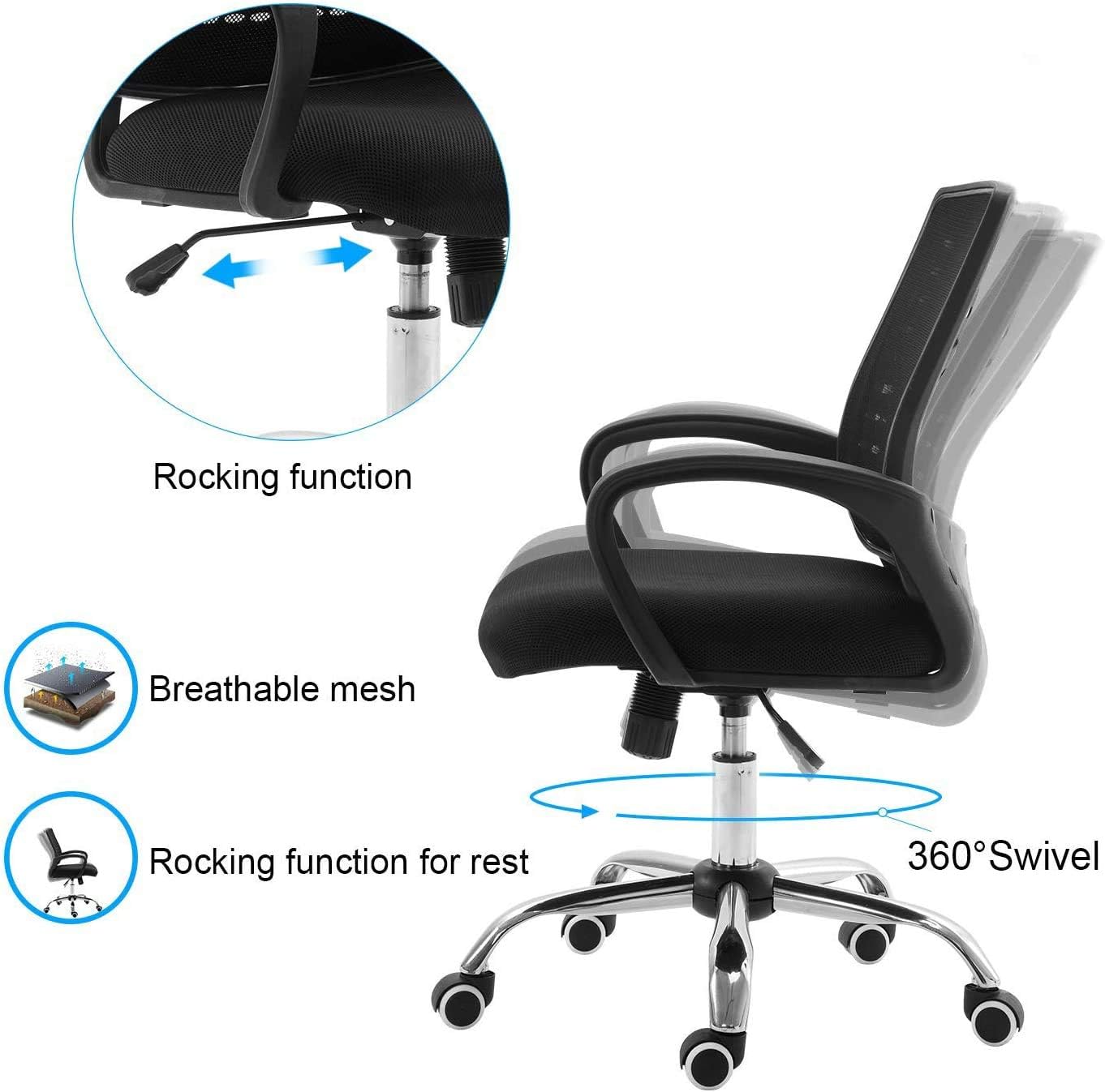 Silla de escritorio, silla de oficina en casa, sillas de computadora de malla con soporte lumbar y reposabrazos, silla de escritorio ergonómica