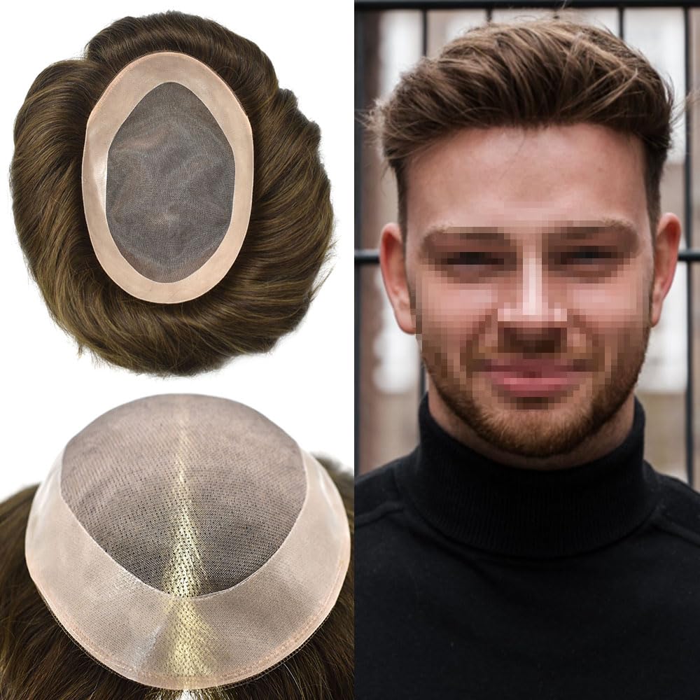 Sistema de reemplazo de cabello tipo tupé para hombre, piezas de cabello de encaje de monofilamento fino duradero para hombres, negro, marrón,