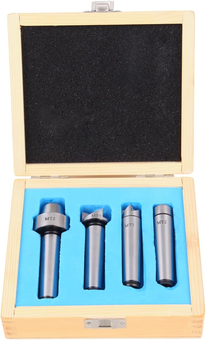 Iglobalbuy MT2 Torno de madera Live Center Set 4 piezas, Live Centers Drive Spur Cup Arbor #2MT para máquinas de carpintería, en caja de madera